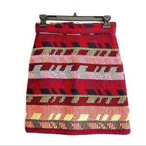 Maje Red and Pink Patterned Mini Skirt